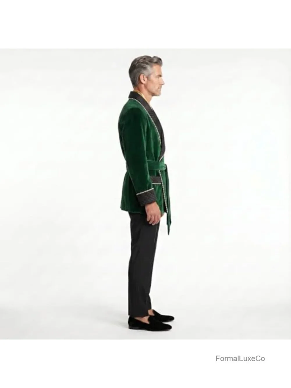 Men's Velvet Smoking Jacket Shawl Lapel Belted Blazer Coat